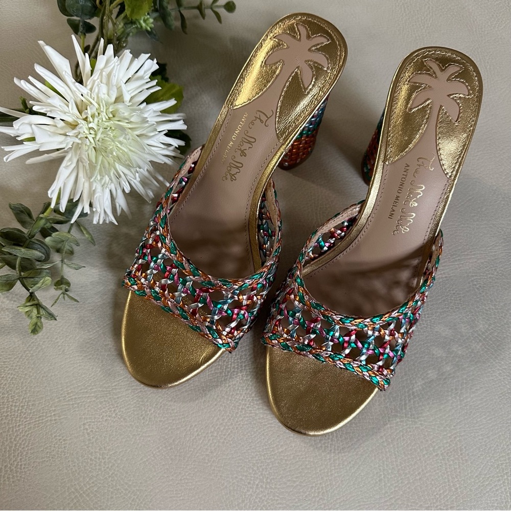 Antonio Melani x The Nat Note Riviera Rainbow Woven Metallic Slip-On Mules - Picture 13 of 16